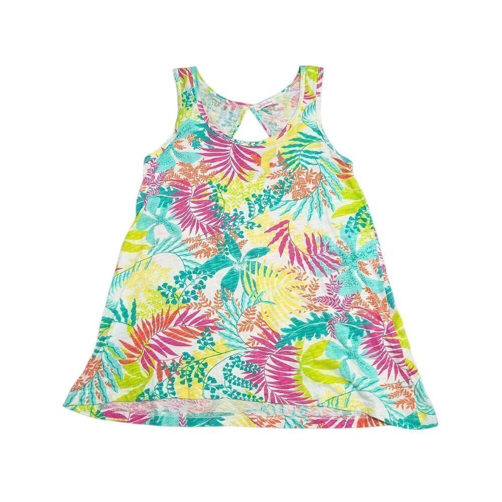 Fresh Produce Colorful Leaves Print Cotton Cutout Back Tank